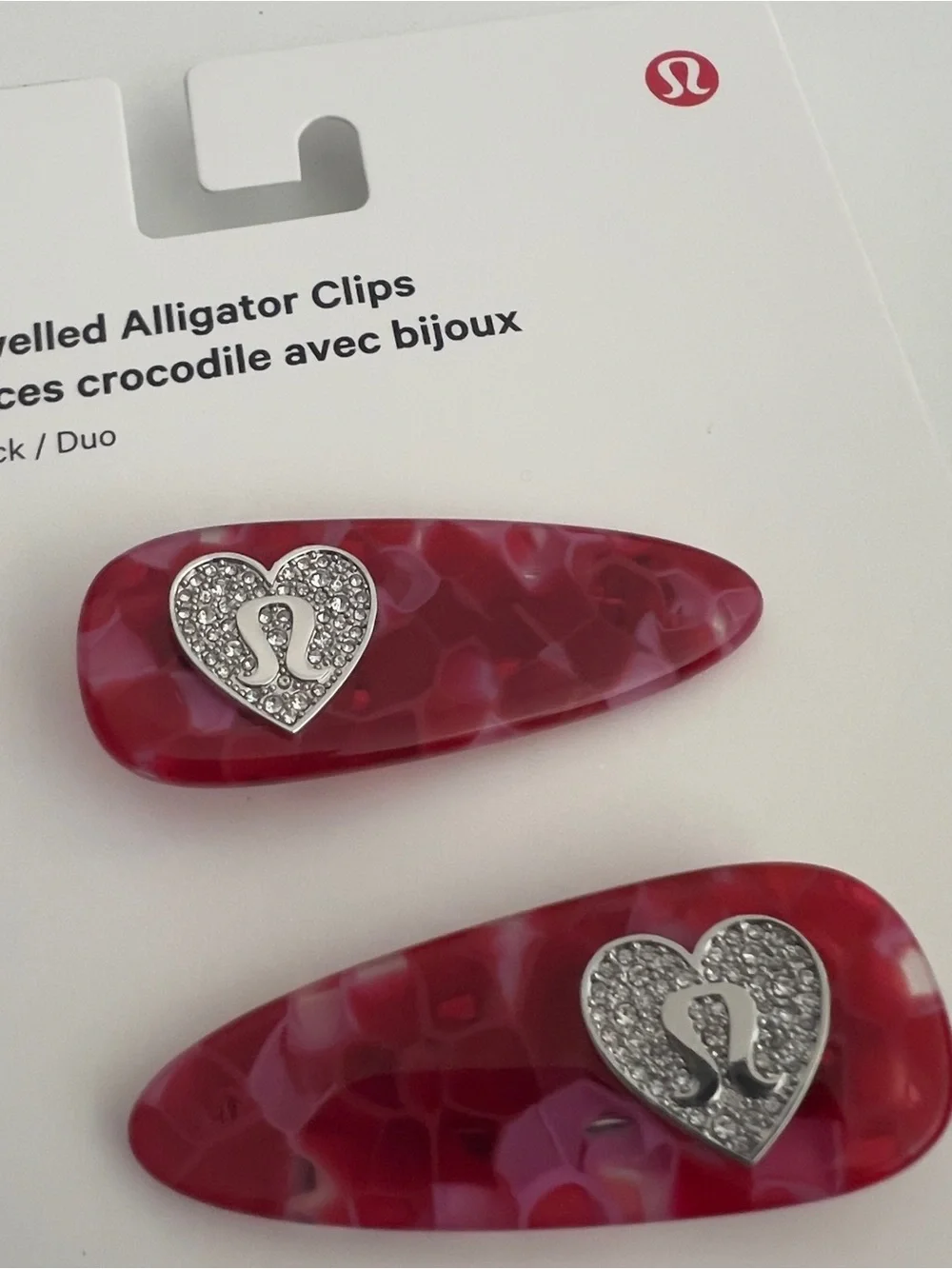Lululemon Jewelled Alligator Clips, 2 Pack, Oxford Red/Silver